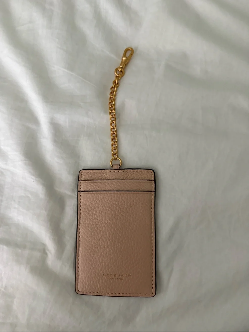 Leather Card Holder with Gold Chain - Blush New